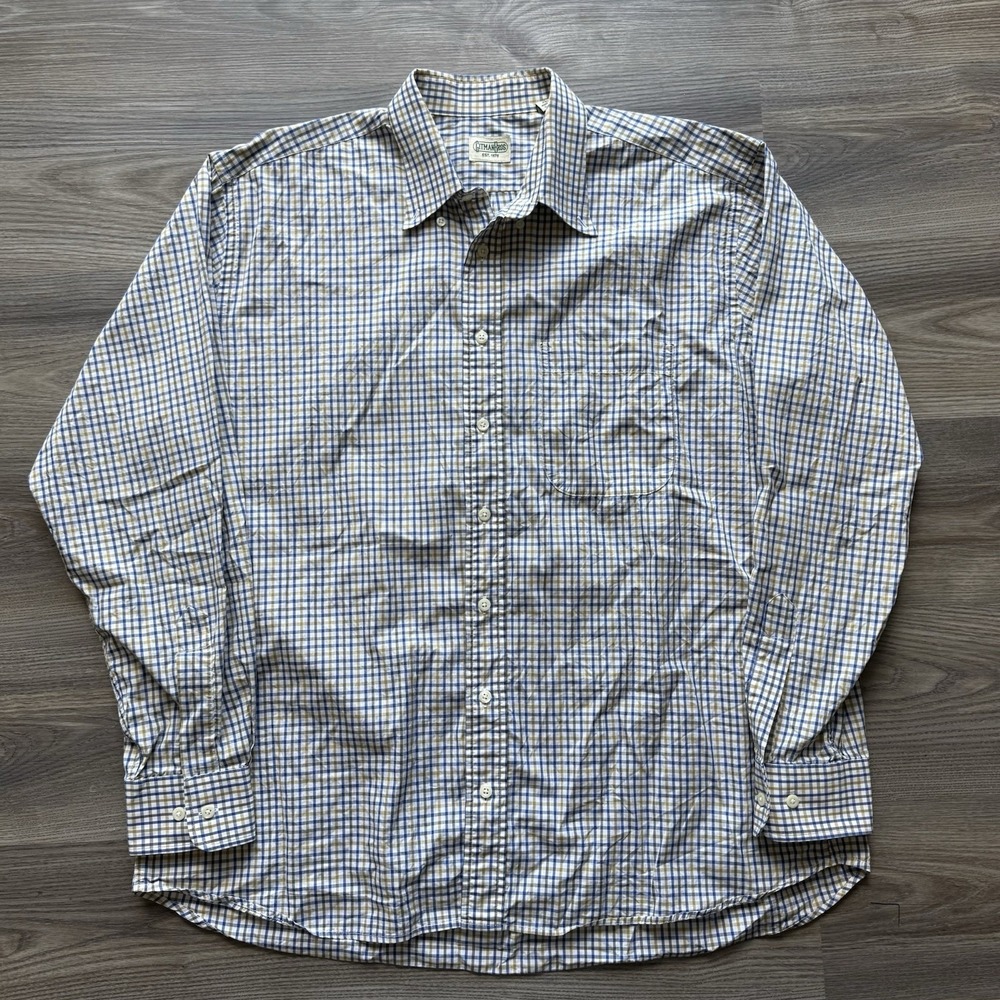 VTG Gitman Bros Long Sleeve Button Down Shirt USA Blue Green Plaid XL